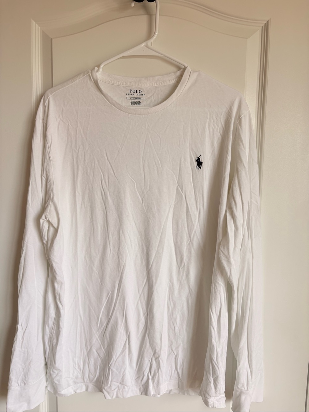 Polo by Ralph Lauren White Long-Sleeve Crewneck Shirt with Navy Pony